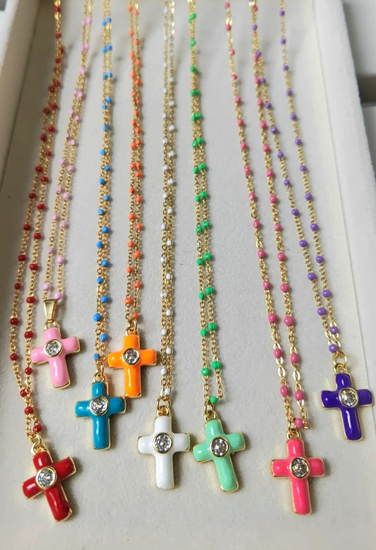 Collana croce fluo